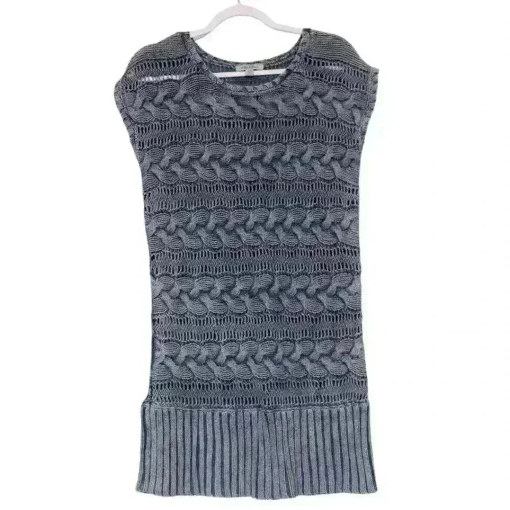 Vintage 90s Chunky Cable Knit Sweater Dress Size Medium Ramie Cotton Acid Wash